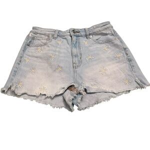 American Eagle Outfitters Light Blue Embroidered Jean Shorts
